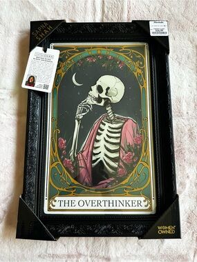 The Overthinker Framed Art Print - Black Frame with Pink Accents - Sapna Shah
